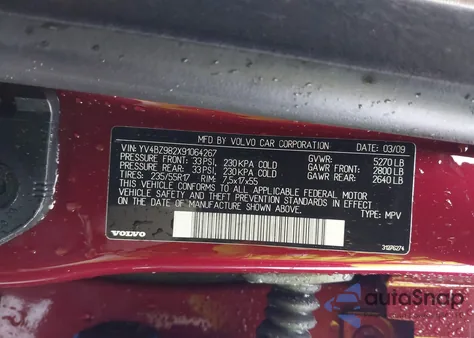 2009 Volvo Xc70 3.2 из США, поврежденный, VIN YV4BZ982X91064267